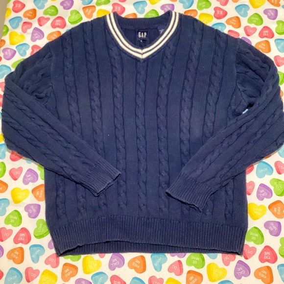 GAP Sweaters Gap Mens Blue Vneck Long Sleeve Cable Knit